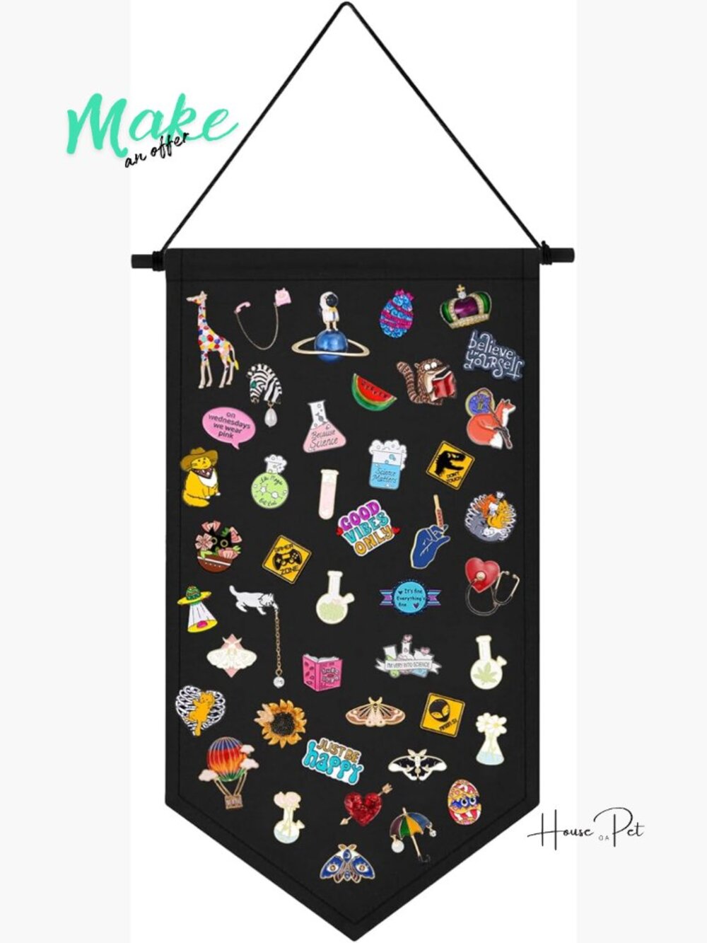 Canvas Pin Board Banner Hanging Brooch Organizer Jewelry Display